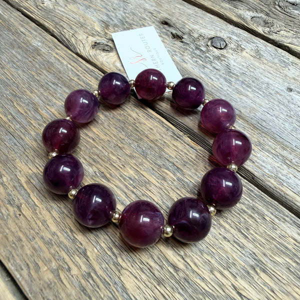 Chunky Beaded Stretch Bracelet | Purple