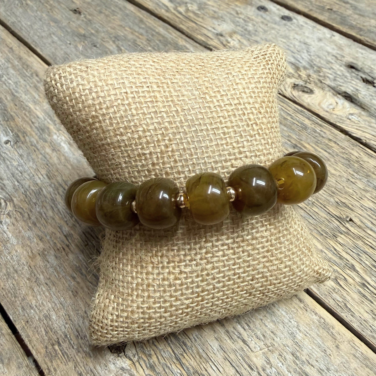 Chunky Beaded Stretch Bracelet | Brown