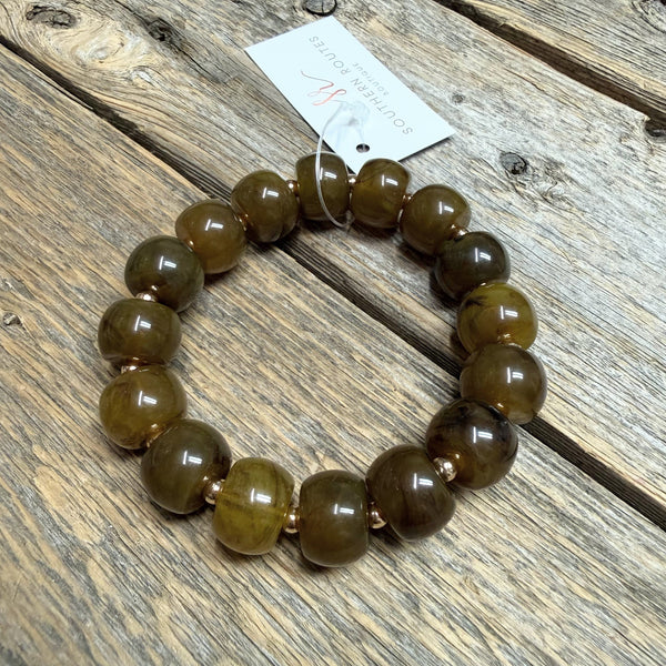 Chunky Beaded Stretch Bracelet | Brown