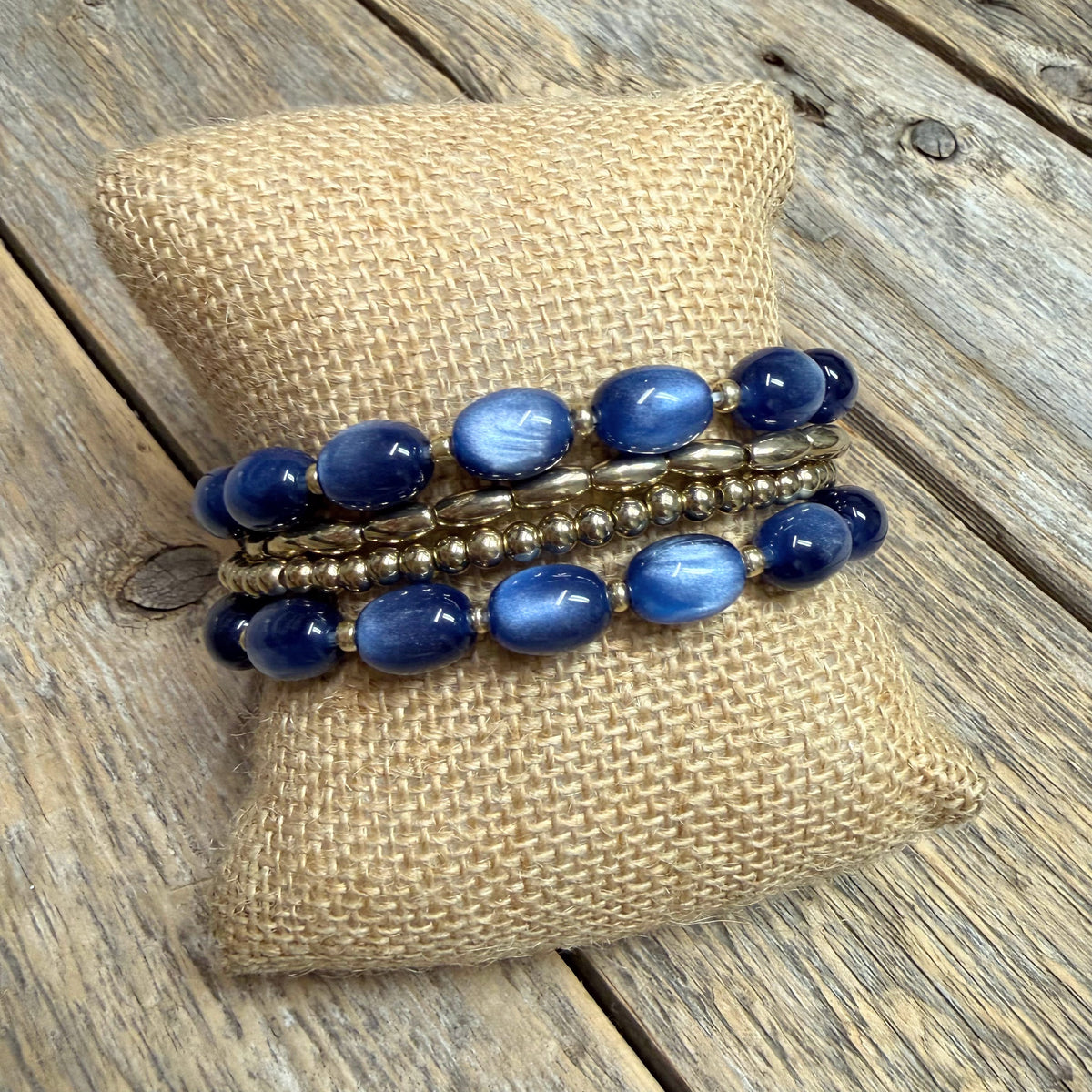 Beaded Stretch Bracelet Set | Blue/Gold