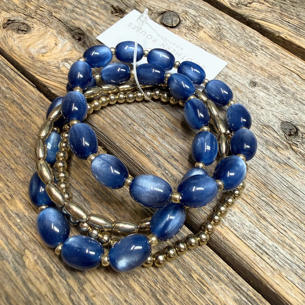Beaded Stretch Bracelet Set | Blue/Gold