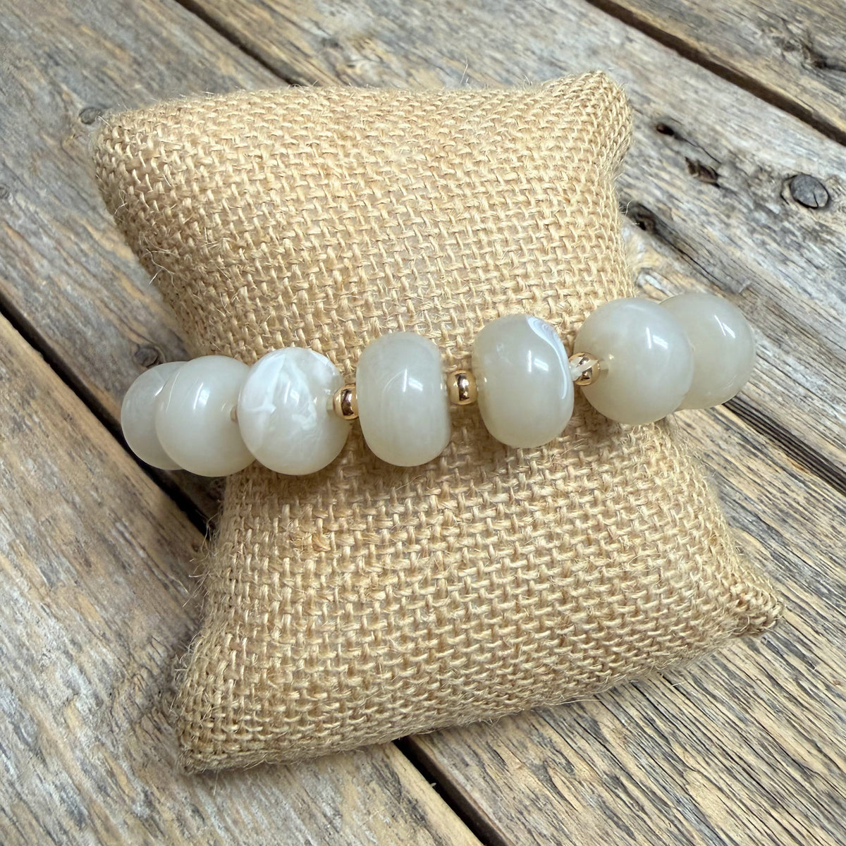 Chunky Beaded Stretch Bracelet | Beige