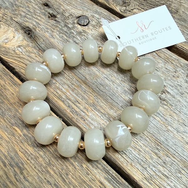 Chunky Beaded Stretch Bracelet | Beige