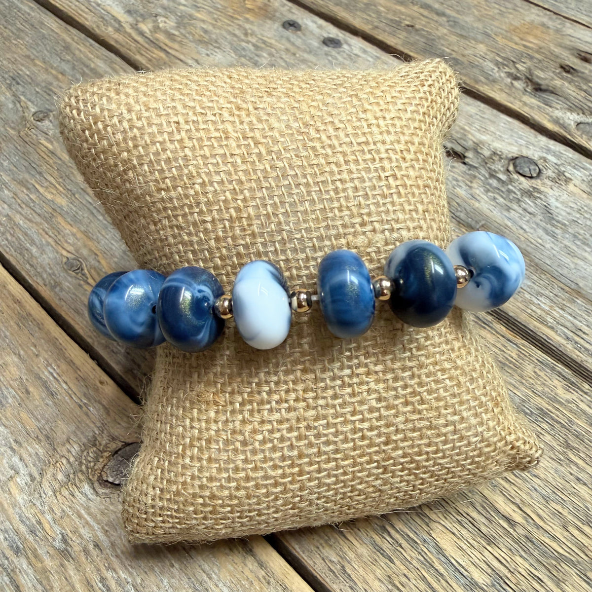 Chunky Beaded Stretch Bracelet | Navy Blue