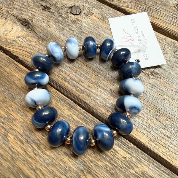 Chunky Beaded Stretch Bracelet | Navy Blue