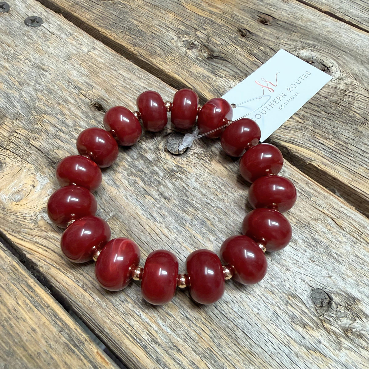 Chunky Beaded Stretch Bracelet | Burgundy