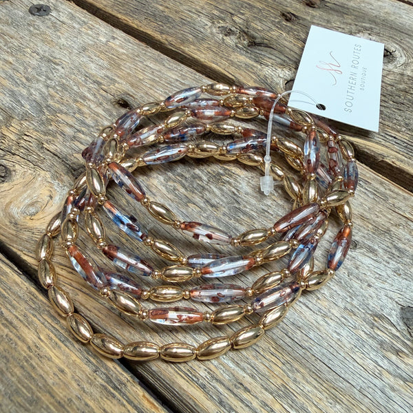 Beaded Stretch Bracelet Set | Mauve/Clear