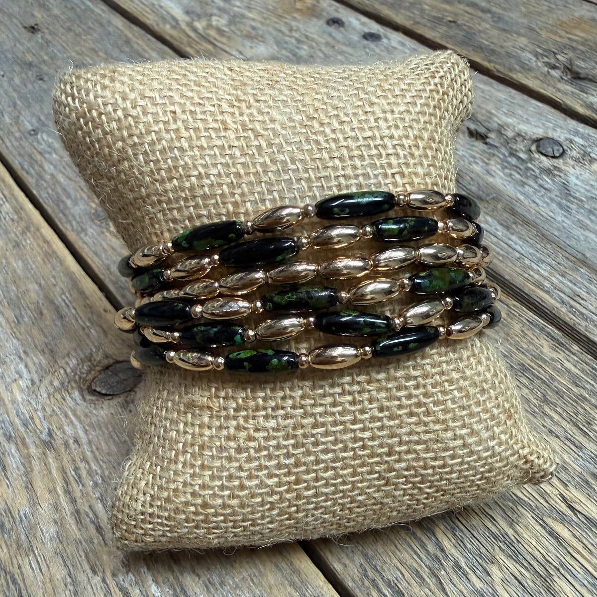 Beaded Stretch Bracelet Set | Black/Olive