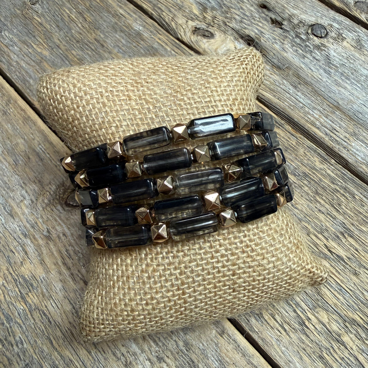 Beaded Stretch Bracelet Set | Black Smoke