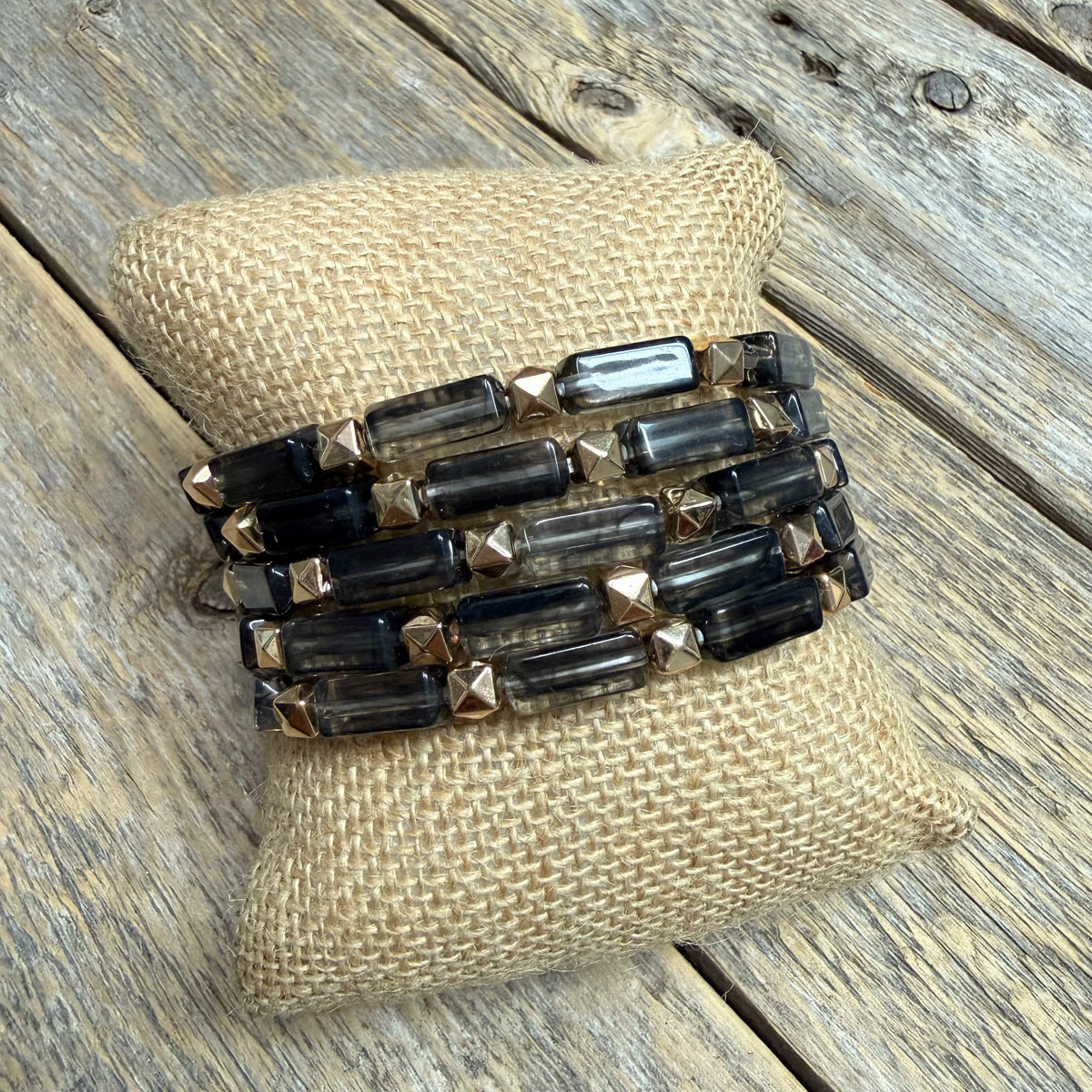 Beaded Stretch Bracelet Set | Black Smoke