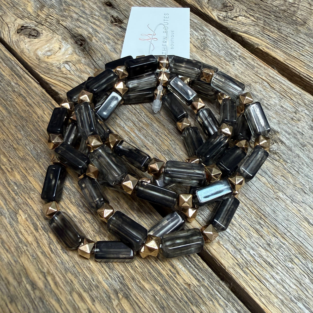 Beaded Stretch Bracelet Set | Black Smoke