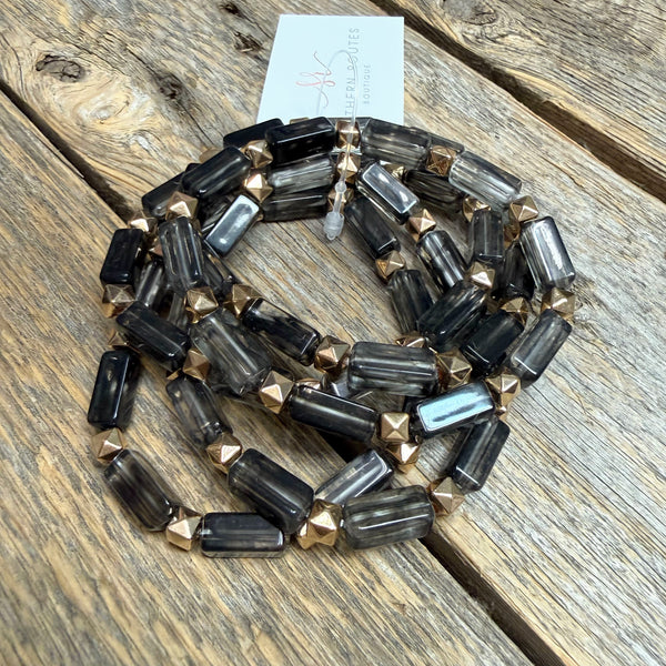 Beaded Stretch Bracelet Set | Black Smoke