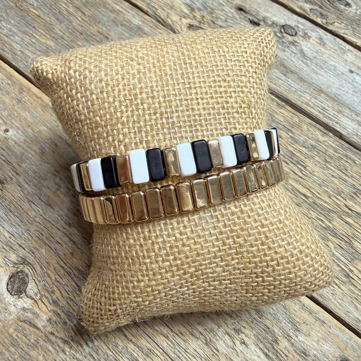 Beaded Stretch Bracelet Set | Gold/Black