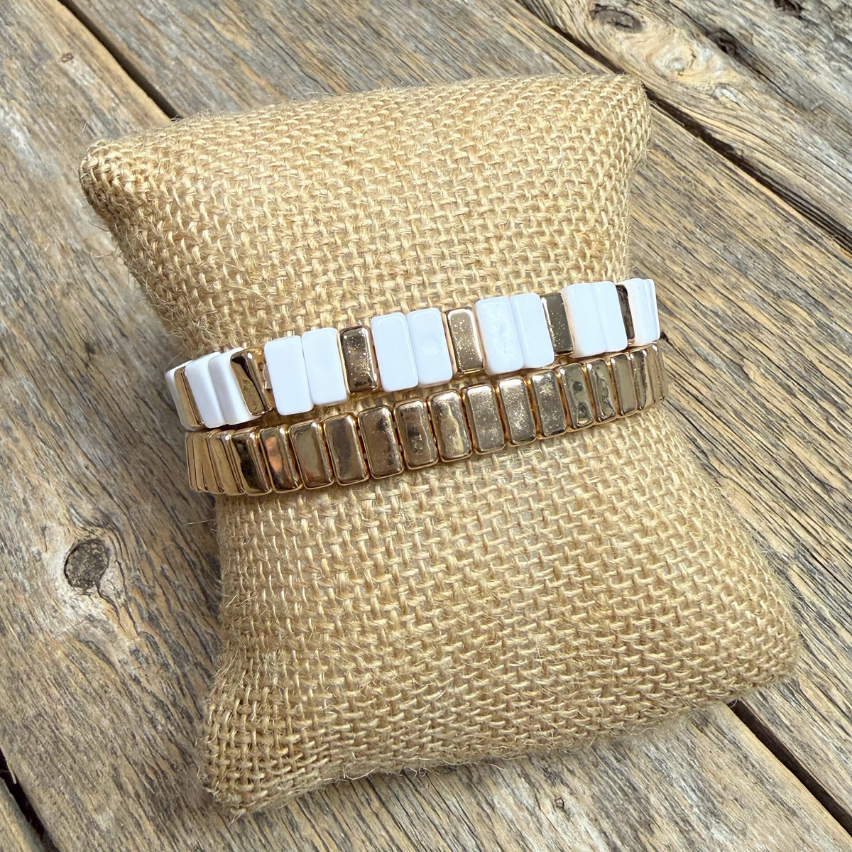Beaded Stretch Bracelet Set | Gold/White