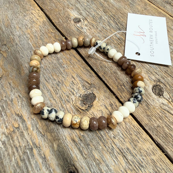 Natural Stone Stretch Bracelet | Brown Mix