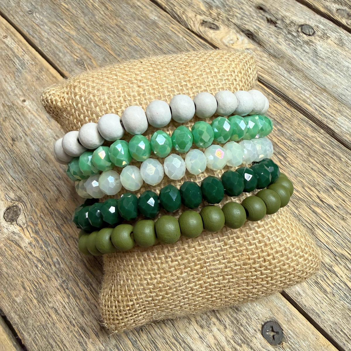 Beaded Stretch Bracelet Set | Olive/Green Mix