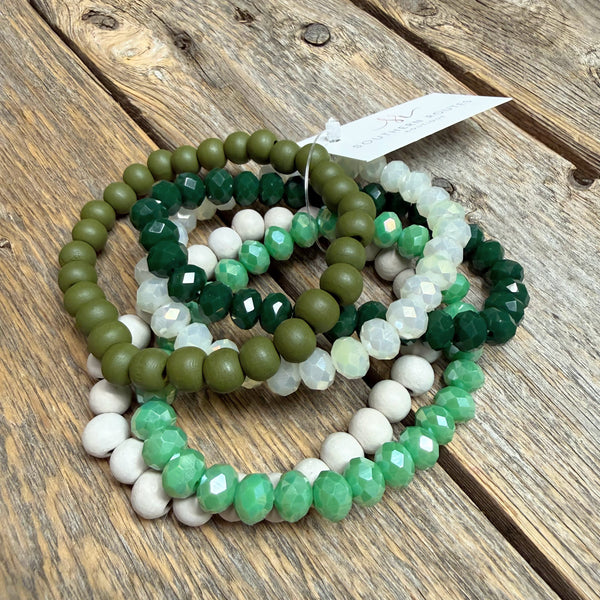 Beaded Stretch Bracelet Set | Olive/Green Mix
