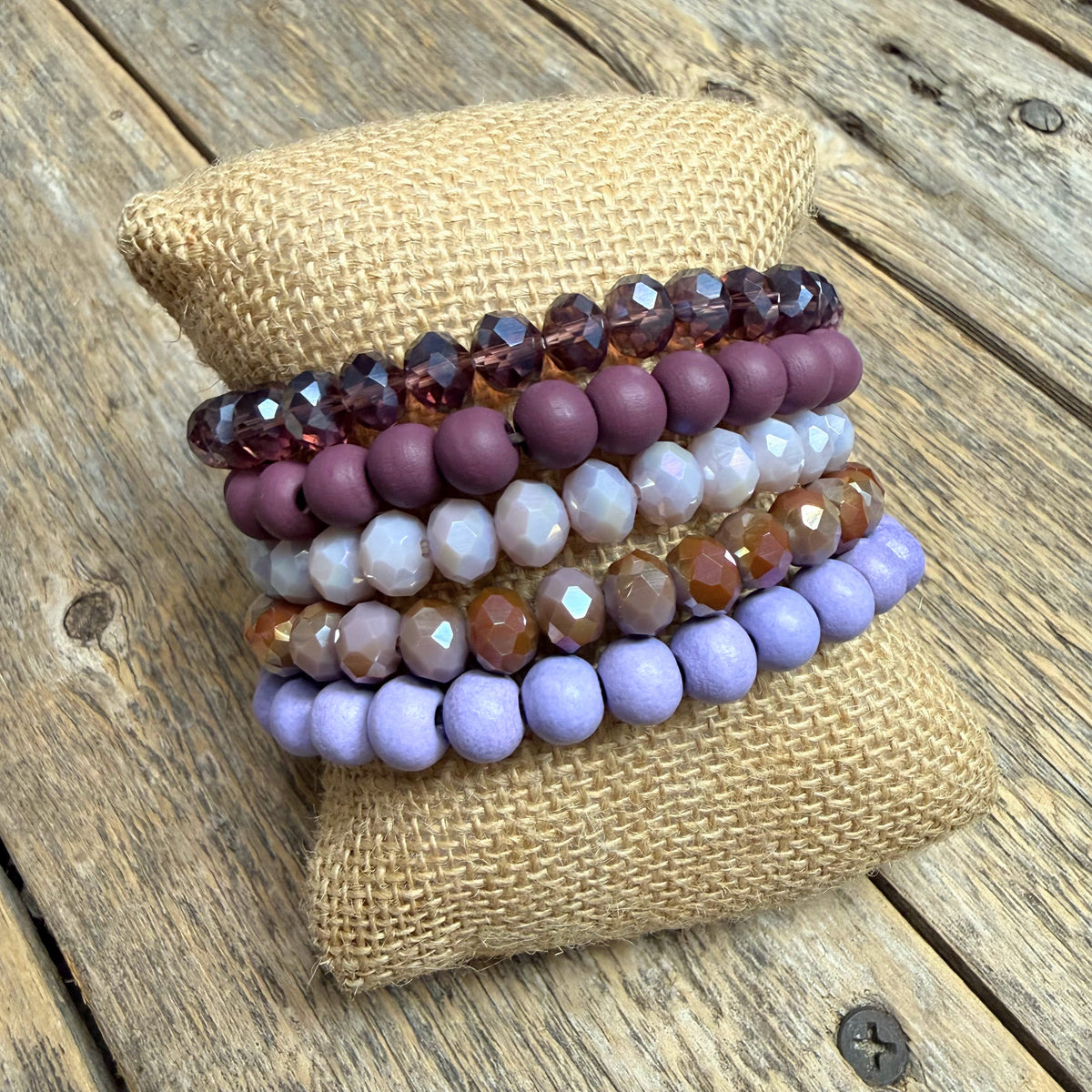 Beaded Stretch Bracelet Set | Purple Mix