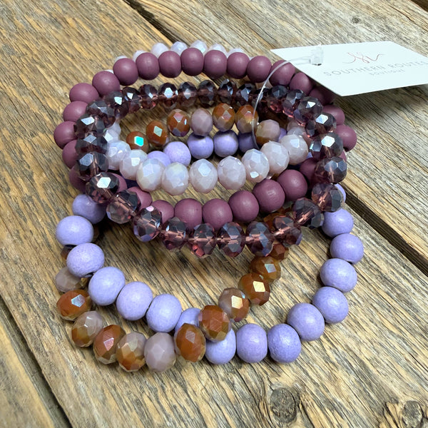 Beaded Stretch Bracelet Set | Purple Mix