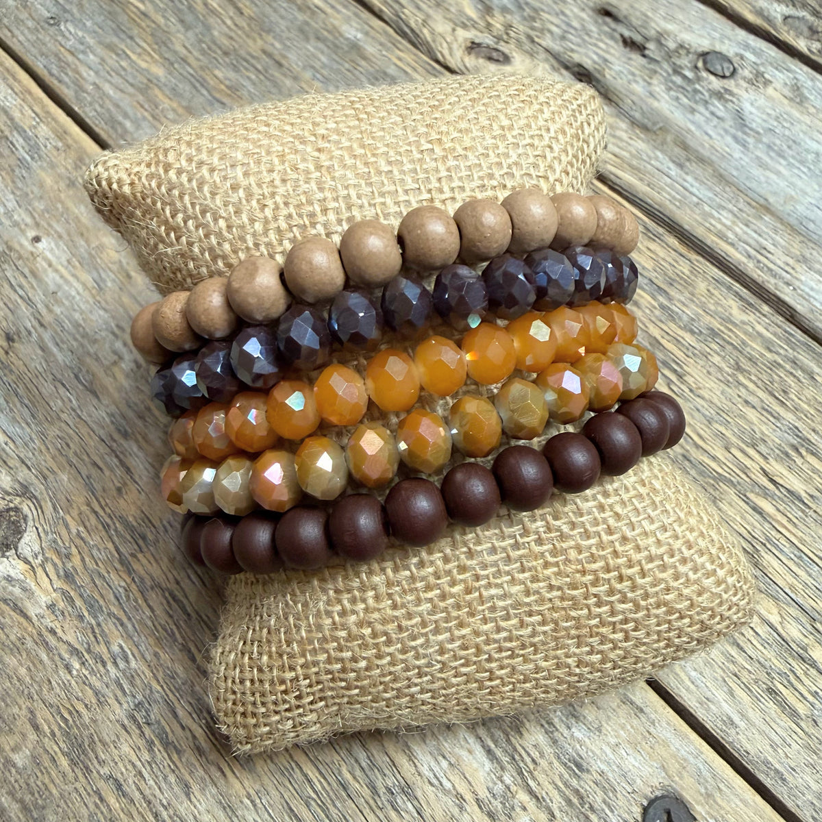 Beaded Stretch Bracelet Set | Brown Mix