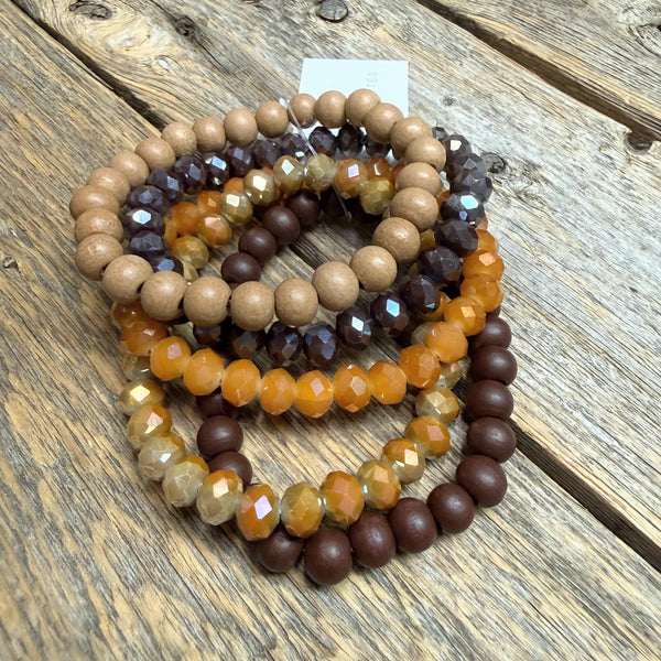 Beaded Stretch Bracelet Set | Brown Mix