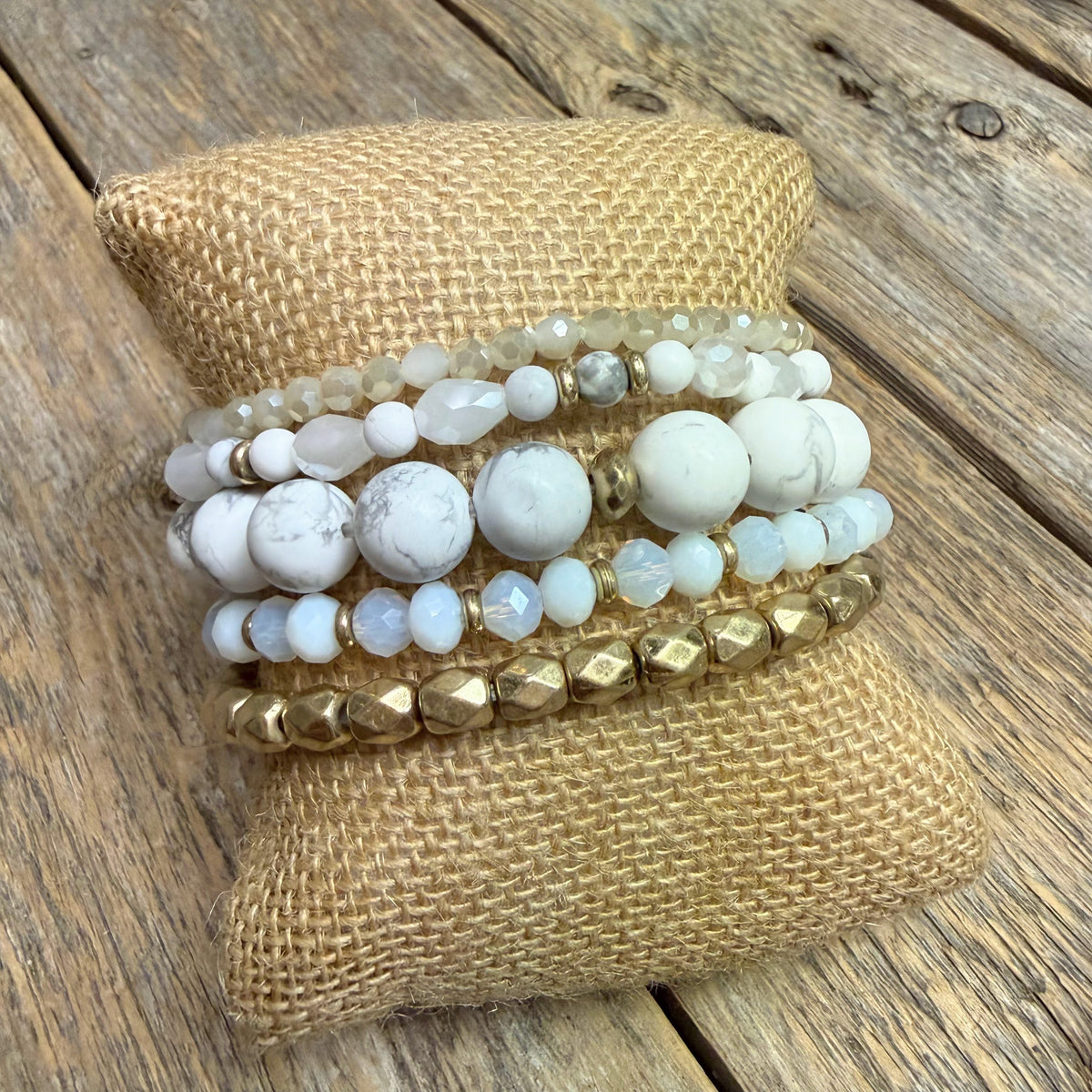 Beaded Stretch Bracelet Set | White/Gold