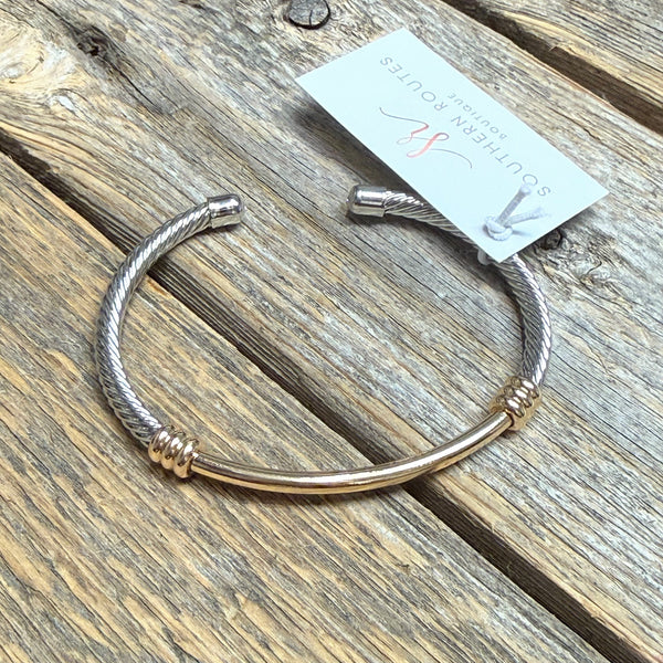Twisted Mix Metal Cuff Bracelet | Gold/Silver