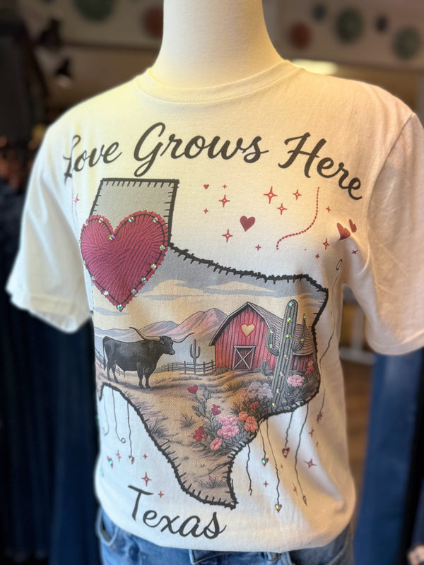 Love Grows Here Texas (Embellished w/ Crystals) Tee | Natural