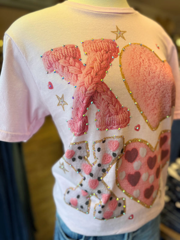 XOXO Faux Sewn (Embellished w/ Crystals) Tee | Pink