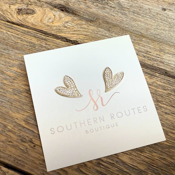 Crystal Heart Stud Earrings | Gold