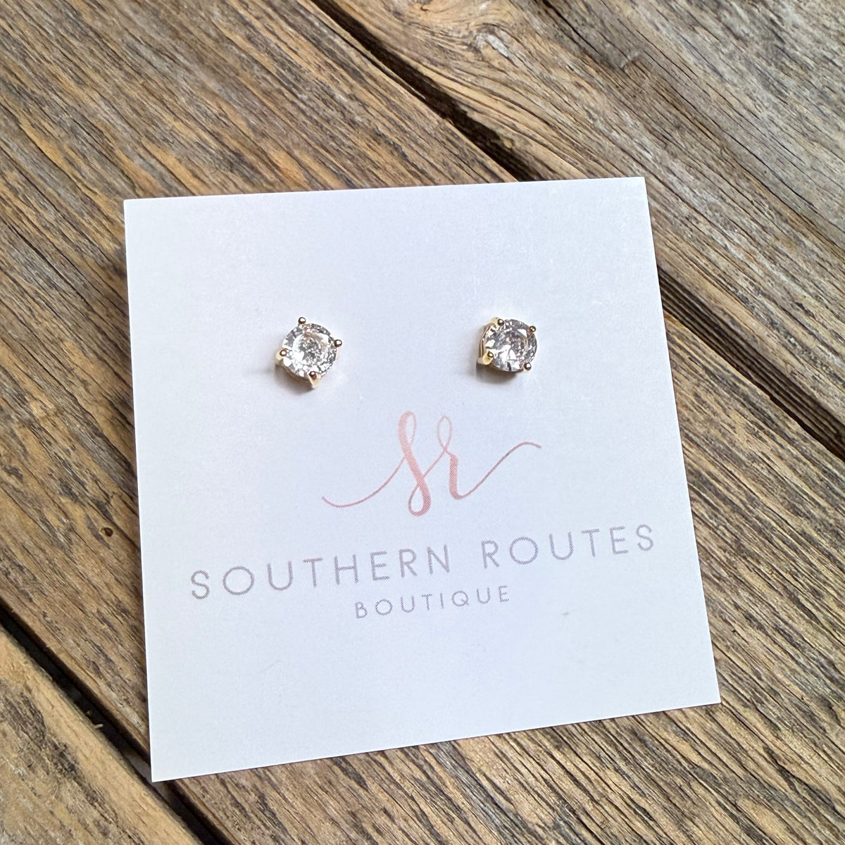 Clear Stud Earrings | Gold