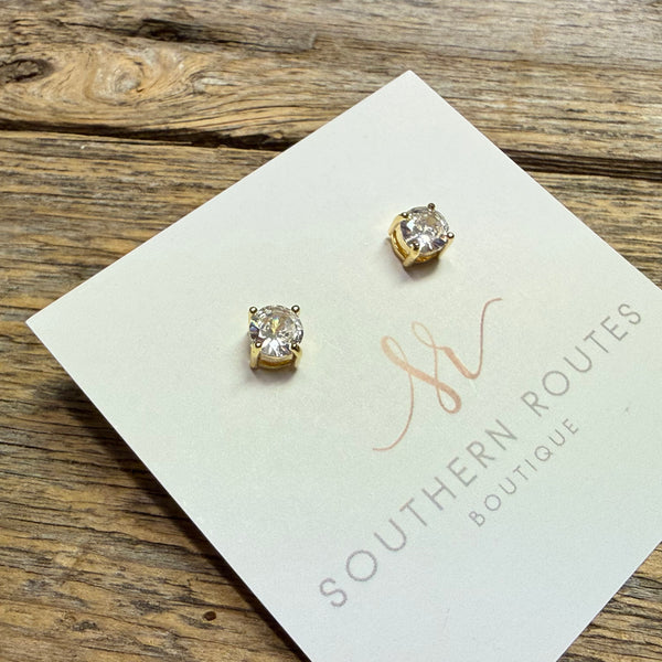 Clear Stud Earrings | Gold