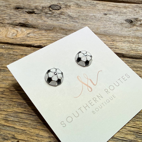 Soccer Ball Stud Earrings | Silver