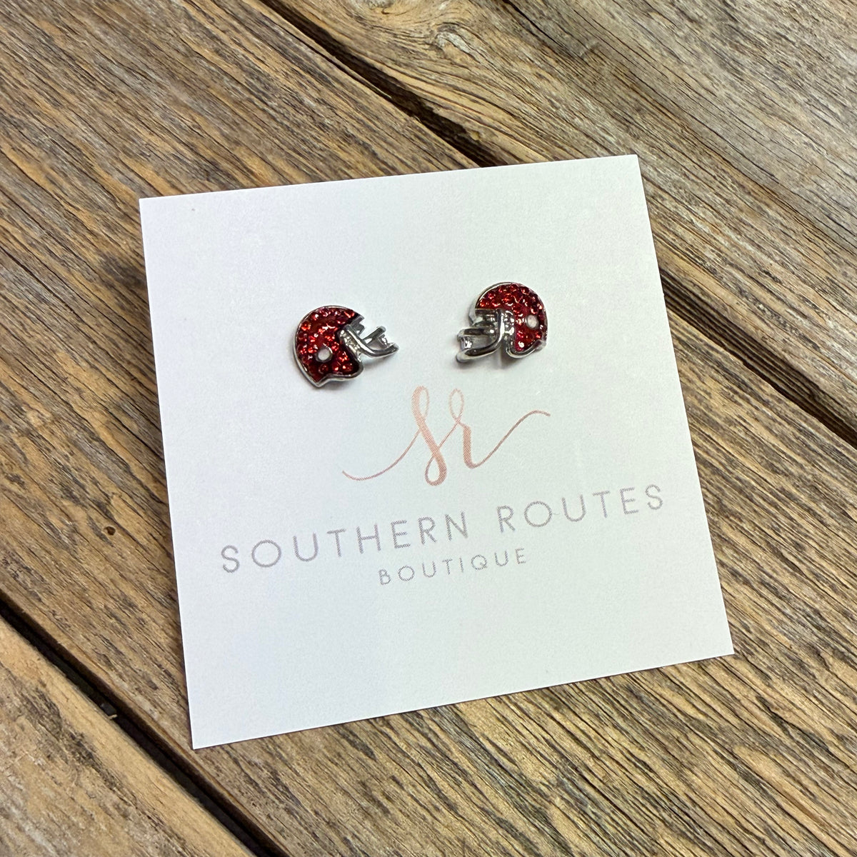 Football Helmet Crystal Stud Earrings | Red