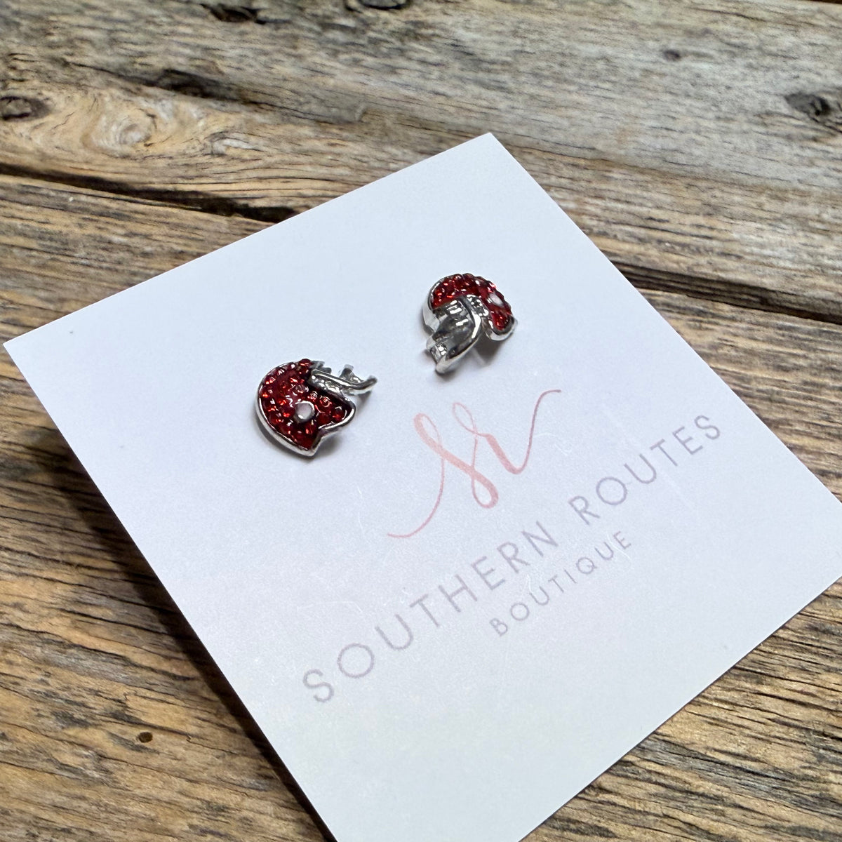 Football Helmet Crystal Stud Earrings | Red
