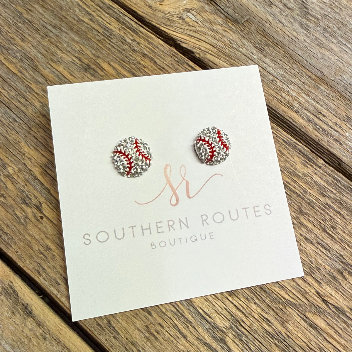 Baseball Crystal Stud Earrings | Silver