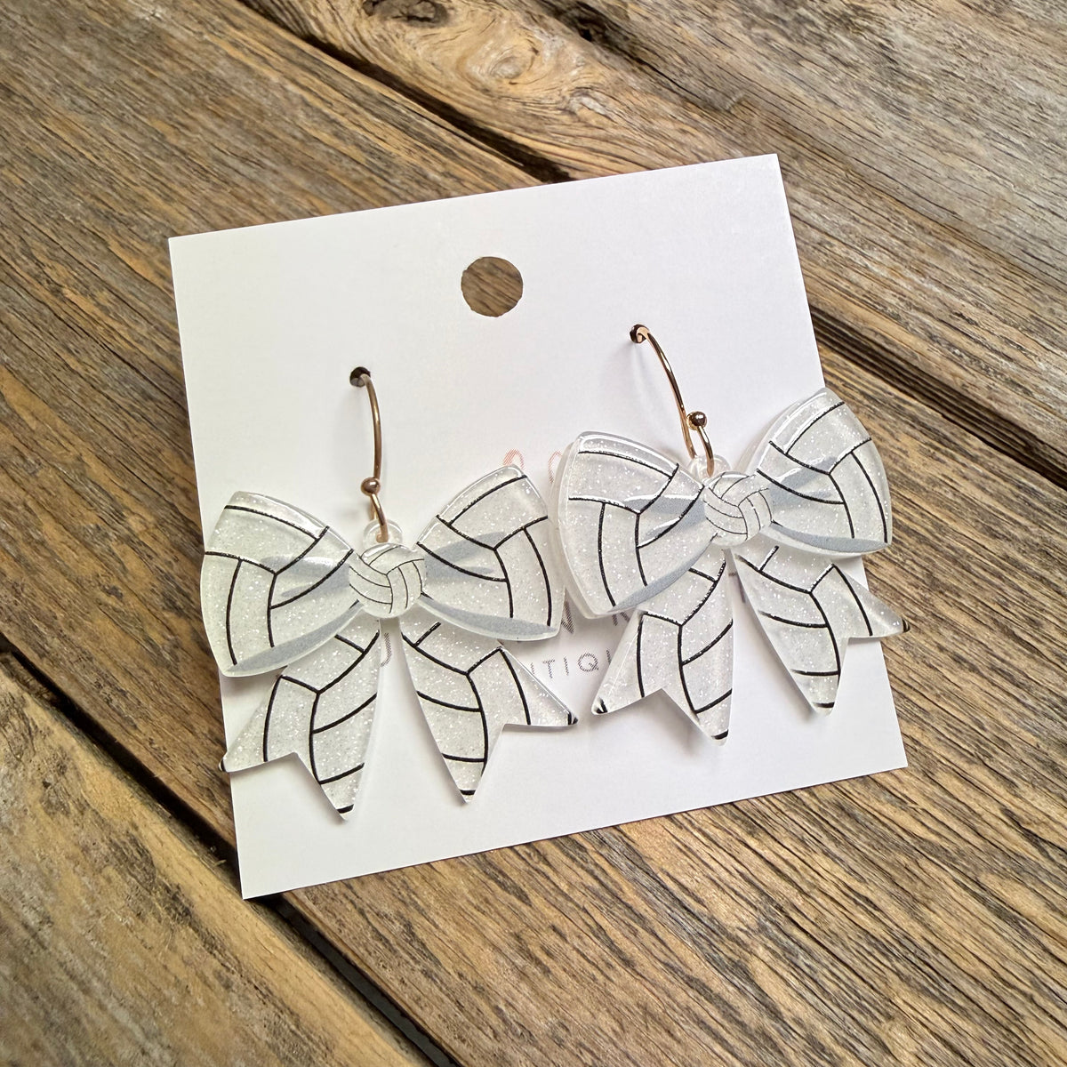 Volleyball Acrylic Bow Earrings | White