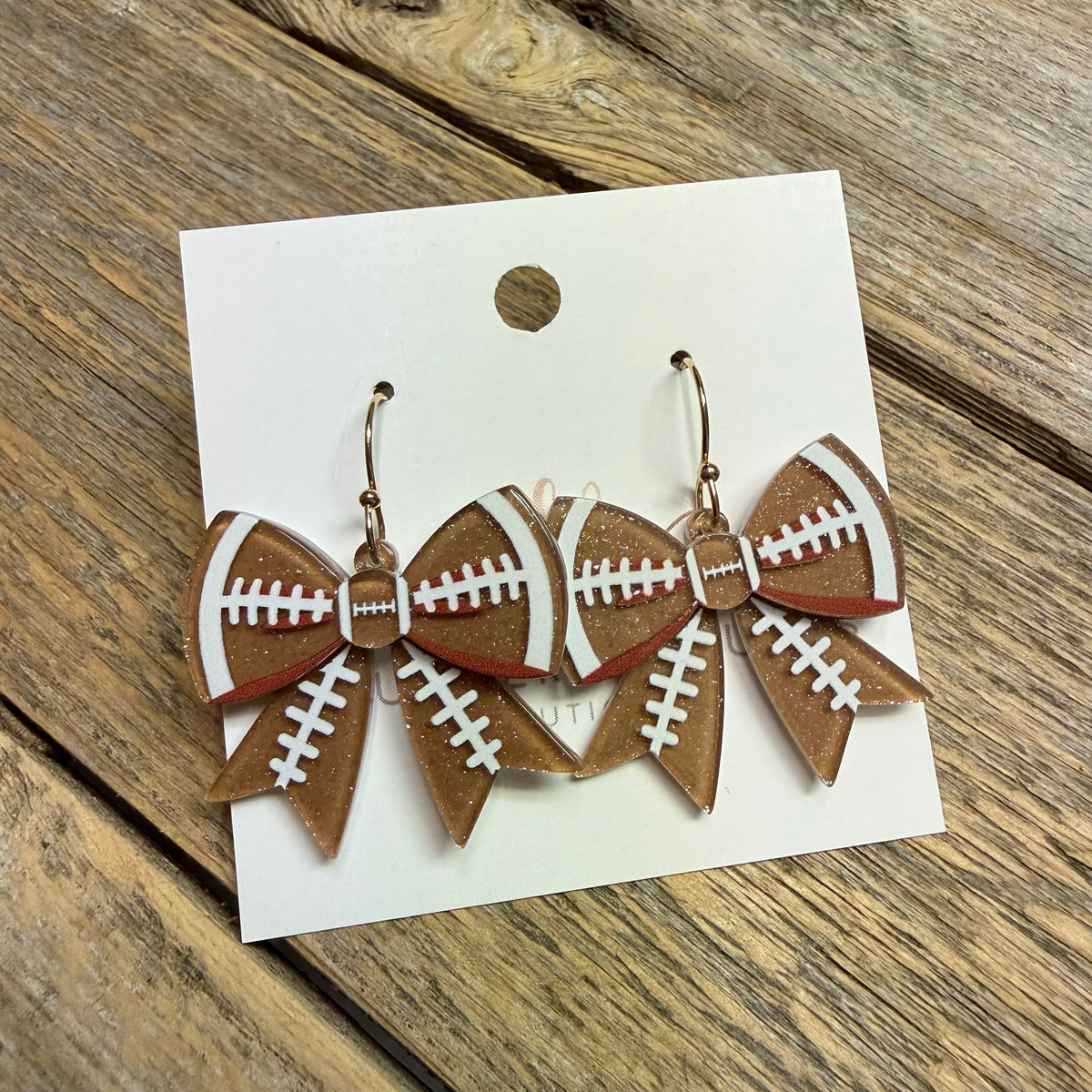 Football Acrylic Bow Earrings | Brown