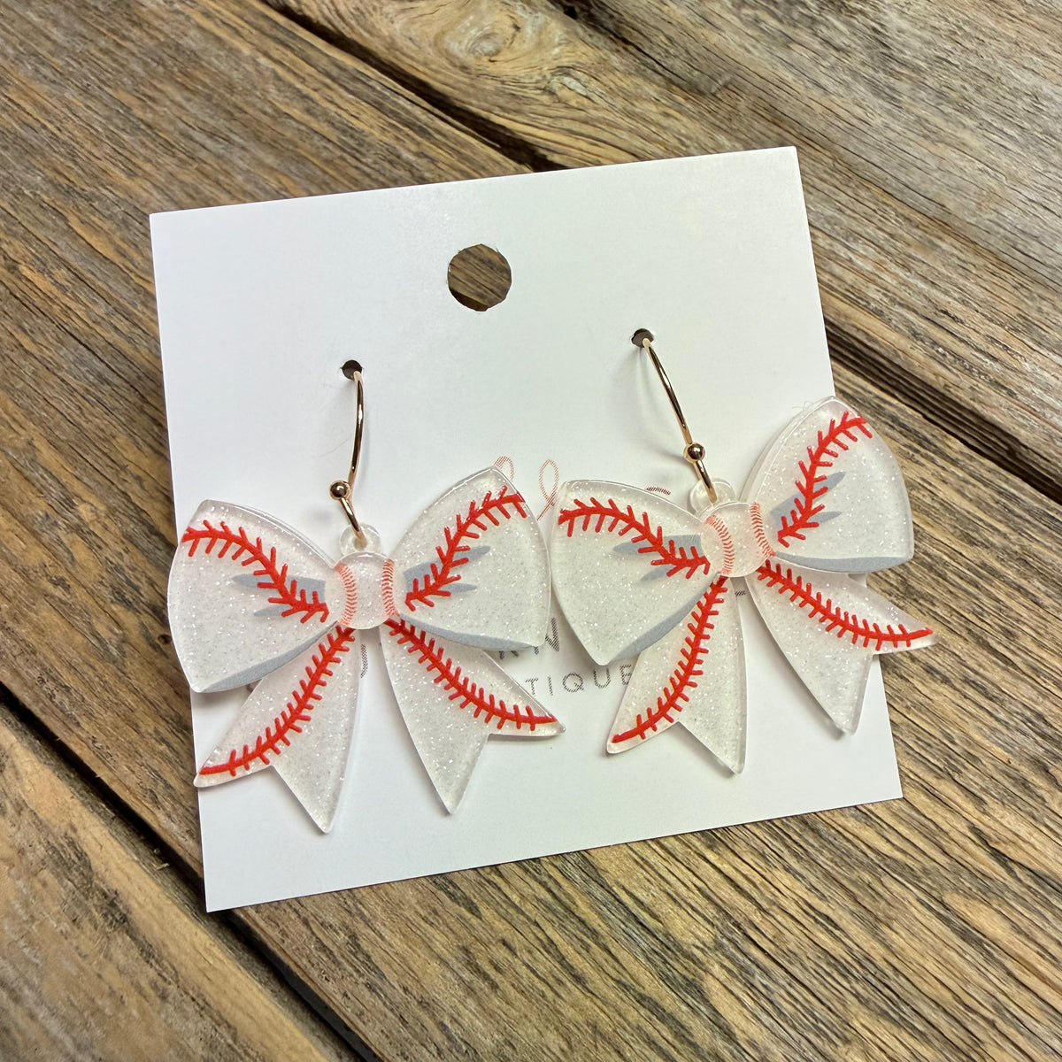 Baseball Acrylic Bow Earrings | White