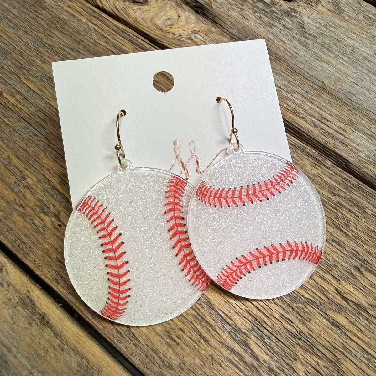 Baseball Acrylic Circular Earrings | White