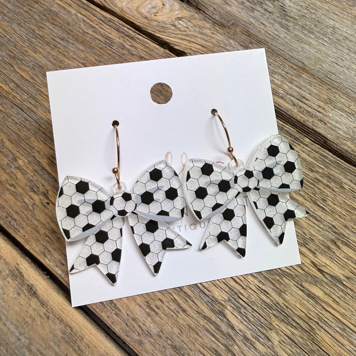 Soccer Acrylic Bow Earrings | White