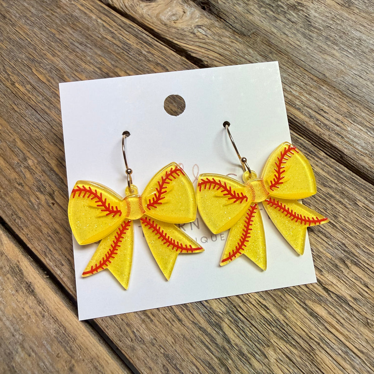 Softball Acrylic Bow Earrings | Yellow