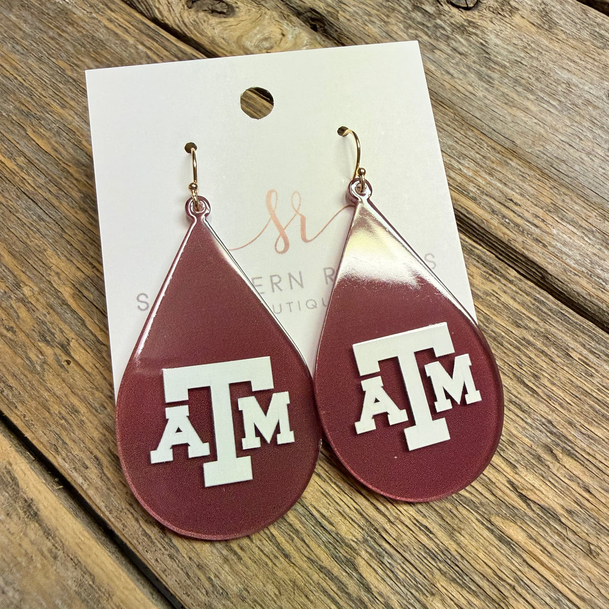 Texas A&M Acrylic Earrings | Maroon