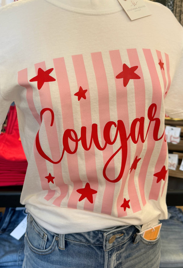 Cougars Pink Stripes+Stars Tee | White