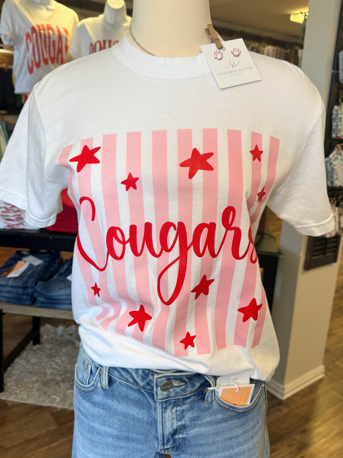Cougars Pink Stripes+Stars Tee | White