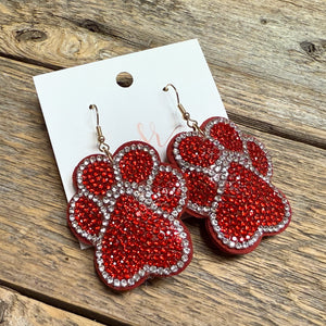 Cougar Paw Puff Crystal Earrings | Red