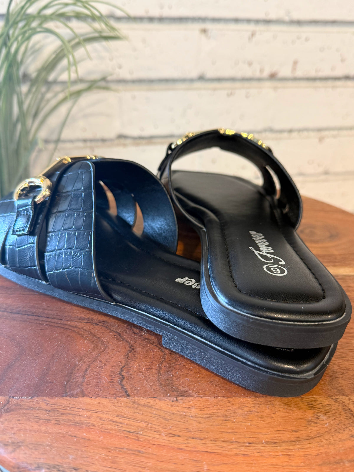Luxe Croc Horsebit Slide Sandal | Black