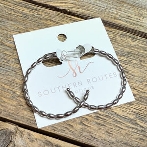 Oval Beaded Hoop Earrings | Silver