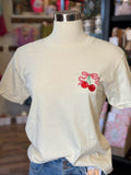 Cherry Bow Embroidered Tee | Cream