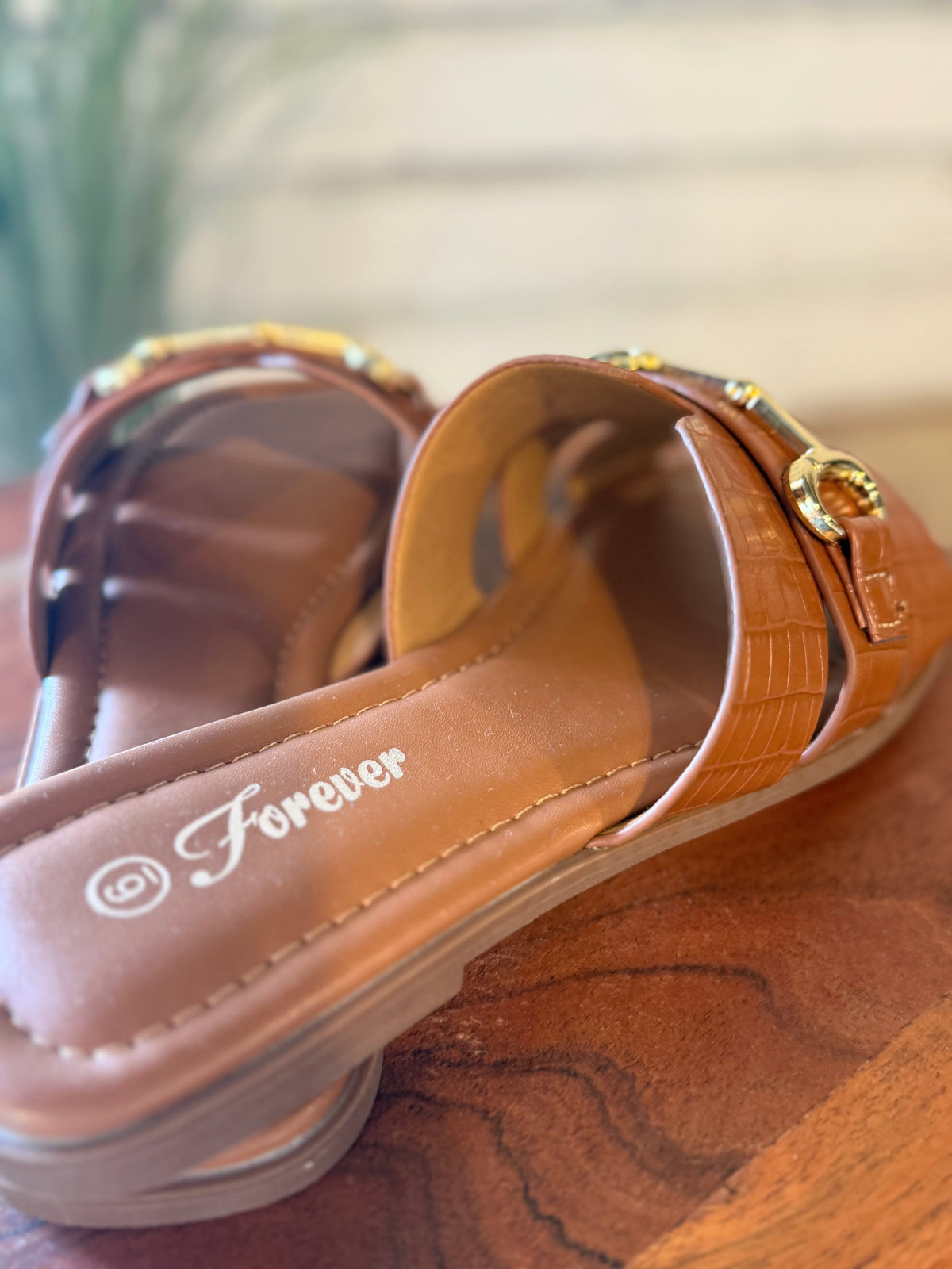 Luxe Croc Horsebit Slide Sandal | Tan